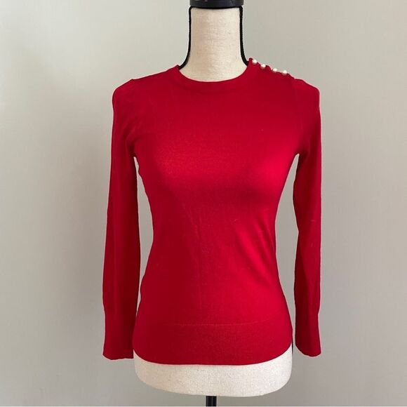 Ann Taylor Red Crew Neck Sweater size XS Petite Merino Wool Classic Knit Top - Picture 1 of 9